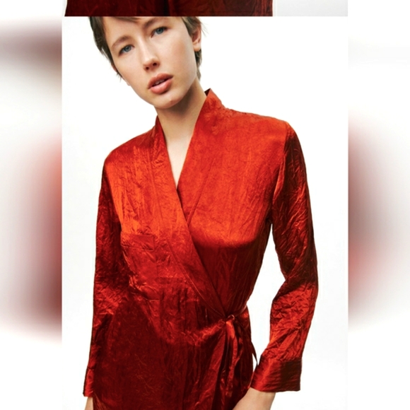 ๐๐ NWT Zara Satin Kimono Midi Wrap Dress Dark Orange ZW Collection Size M - Picture 7 of 16
